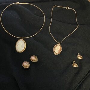 Vintage Cameo choker necklaces and earrings 2 sets